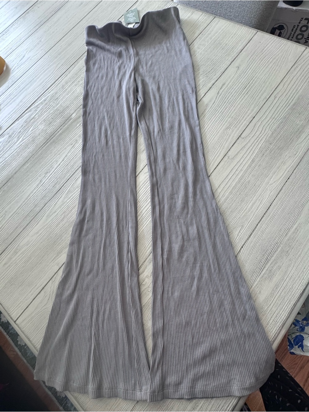 Ribbed Flare Knit Pants in gray